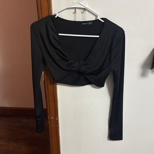 SHEIN Black Twist Front Crop Top